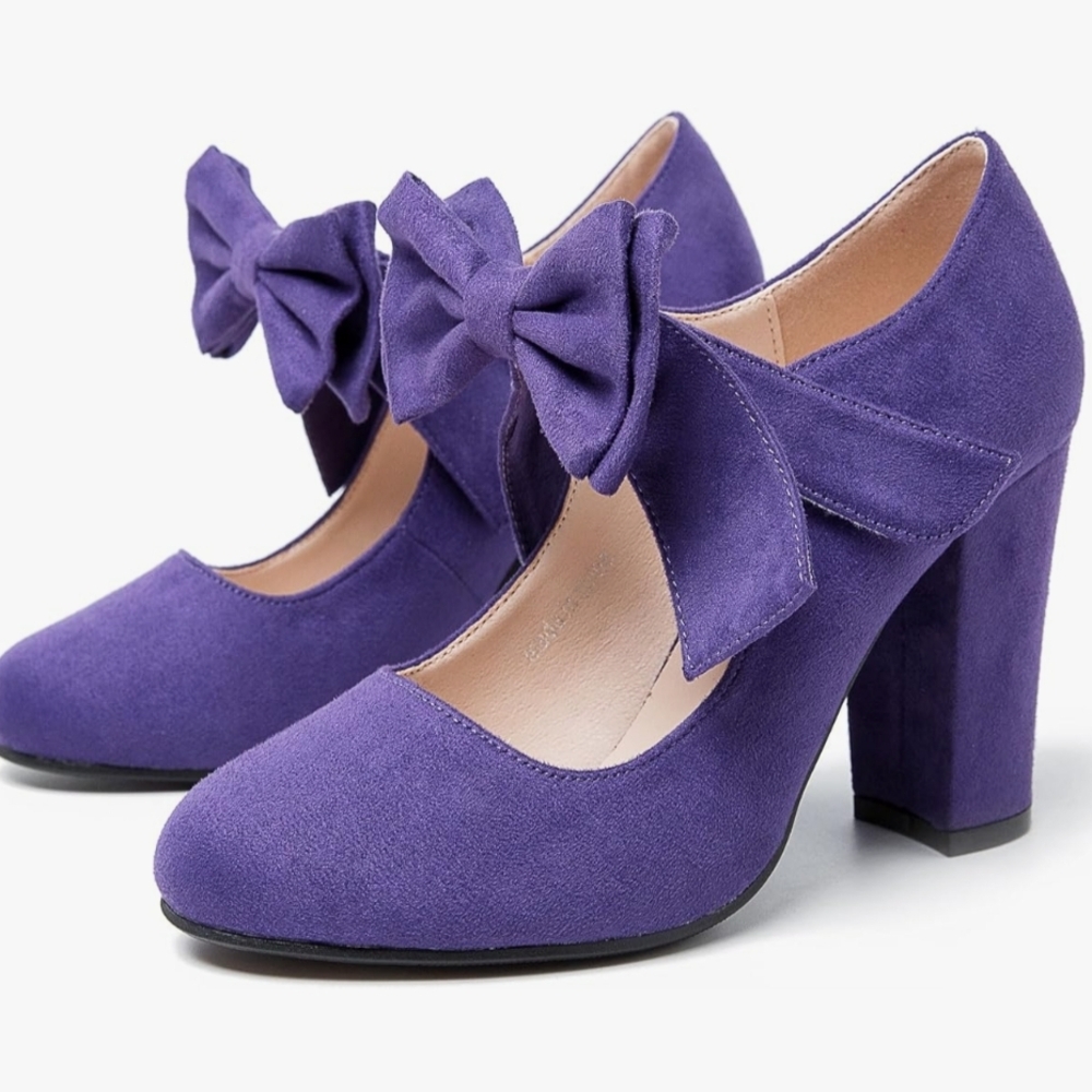 Elegant Purple Bow Women's Heels